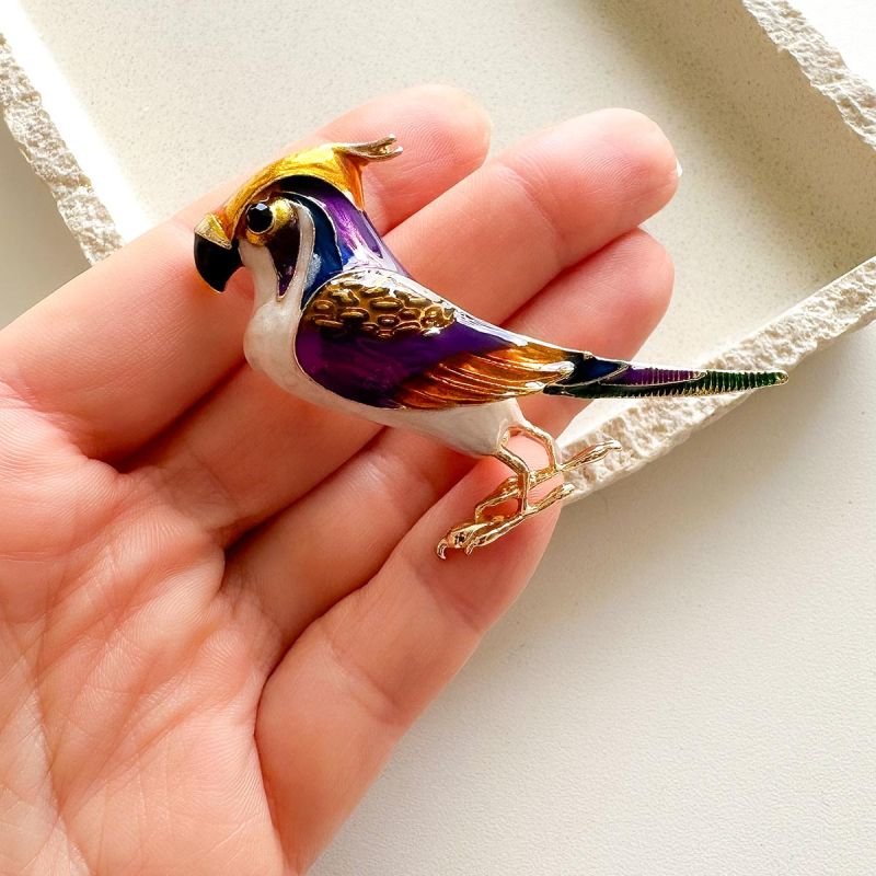 Broche Bijuteria Pássaro Esmaltado Multicolorido