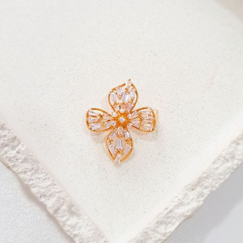 Broche Bijuteria Flor Cristal Luxo Dourado