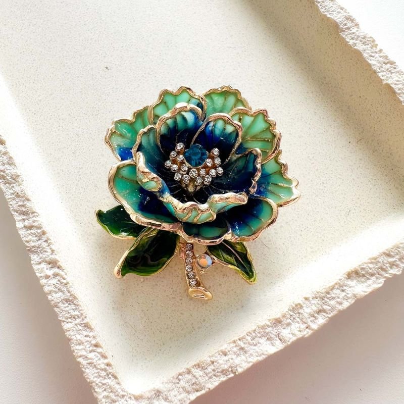 Broche Bijuteria Flor Peônia Esmaltada