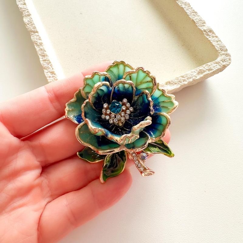 Broche Bijuteria Flor Peônia Esmaltada