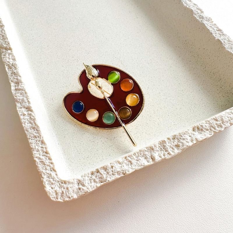 Broche Bijuteria Paleta de Pintura com Detalhes Coloridos