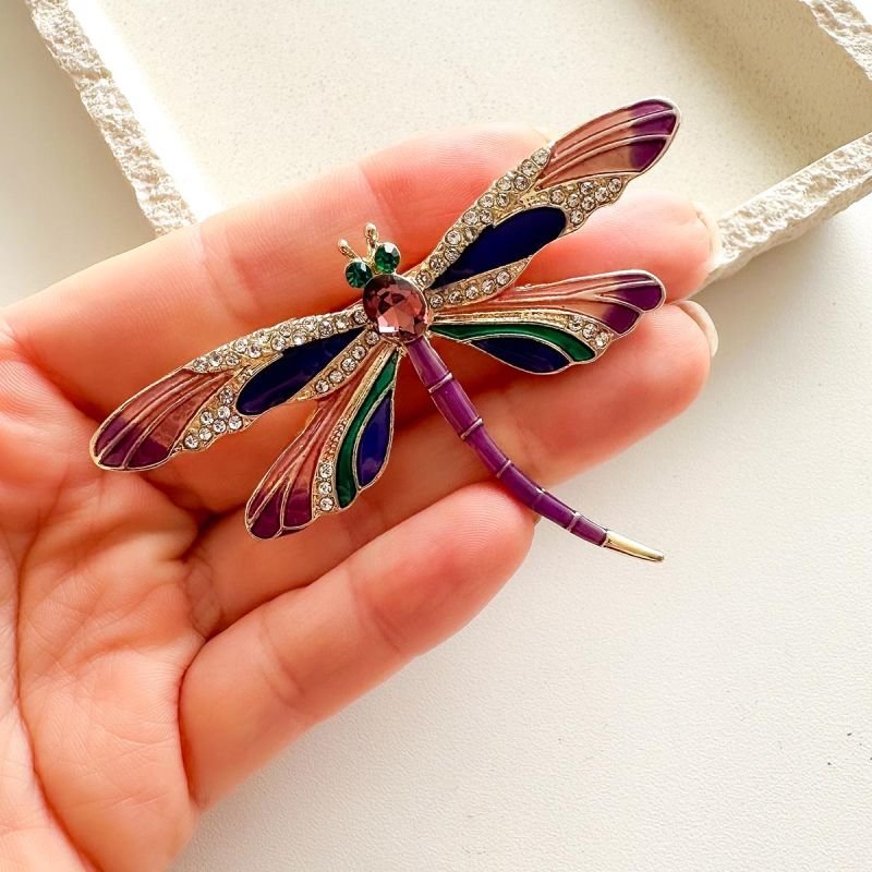 Broche Bijuteria Libélula com Cristais Roxo e Verde