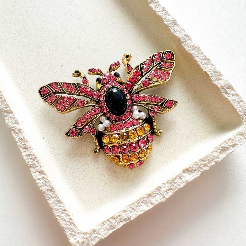 Broche Bijuteria Maxi Abelha Rainha Rosa