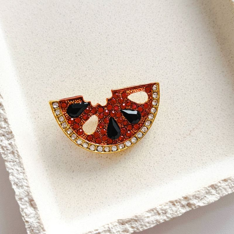 Broche Bijuteria Melancia Cristais Vermelhos