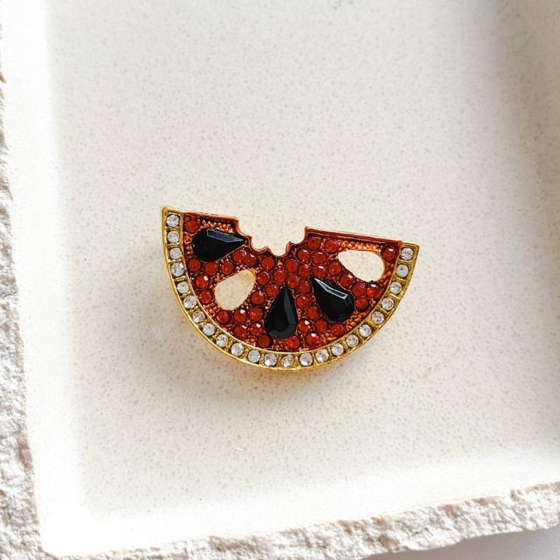 Broche Bijuteria Melancia Cristais Vermelhos