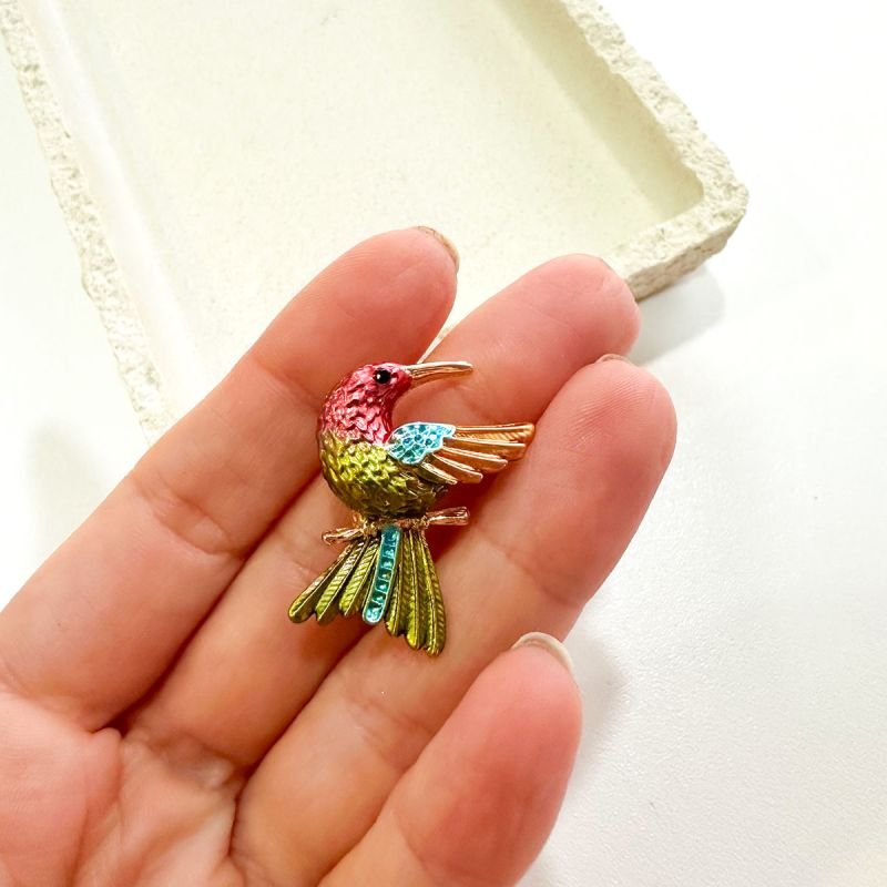 Broche Bijuteria Mini Pássaro Esmaltado