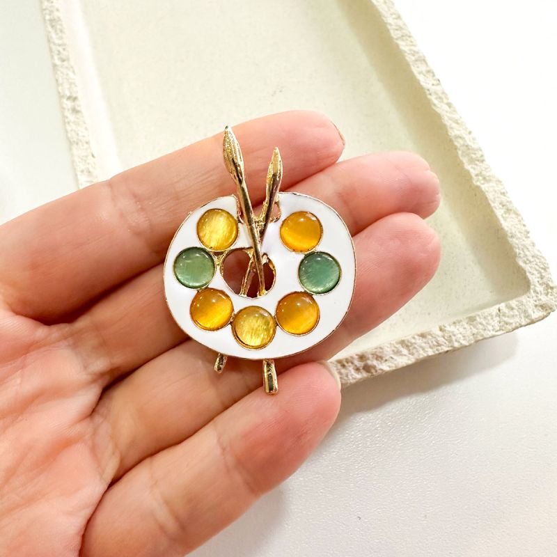 Broche Bijuteria Paleta de Pintura Cristais Coloridos