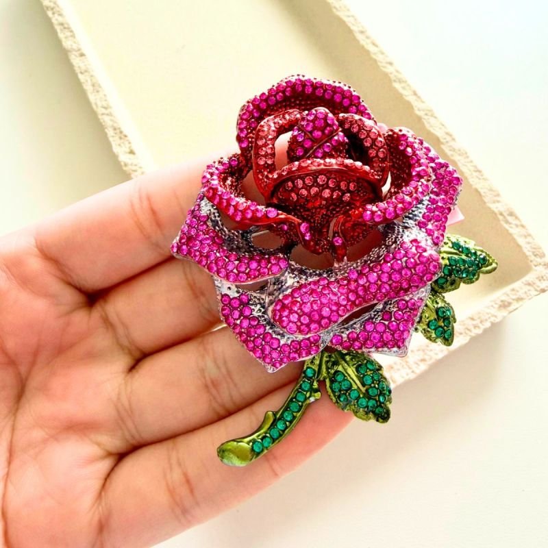 Broche Bijuteria Rosa Cristal