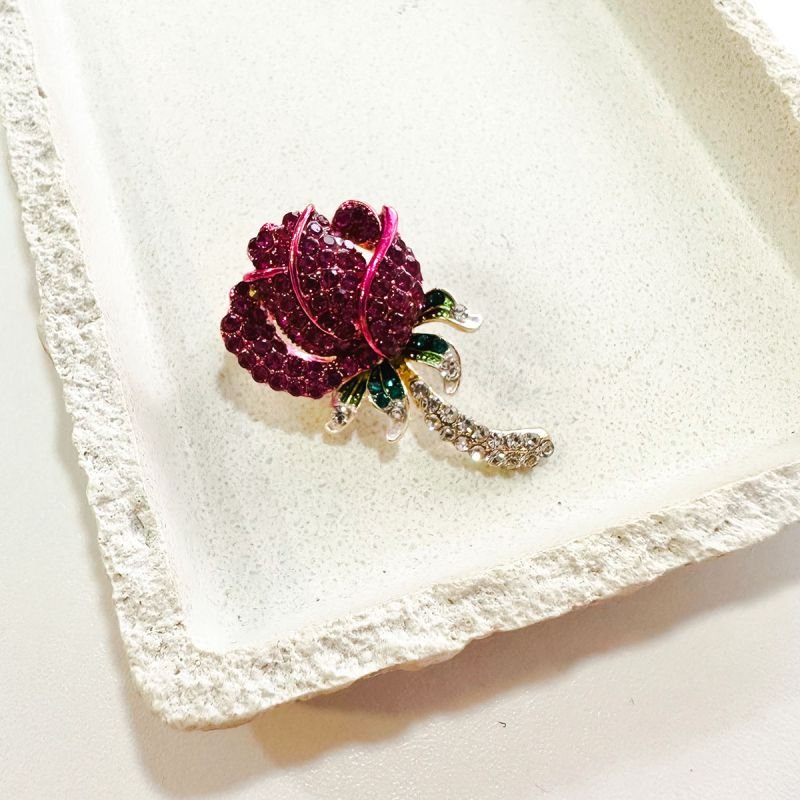 Broche Bijuteria Rosa Cristal Rubi