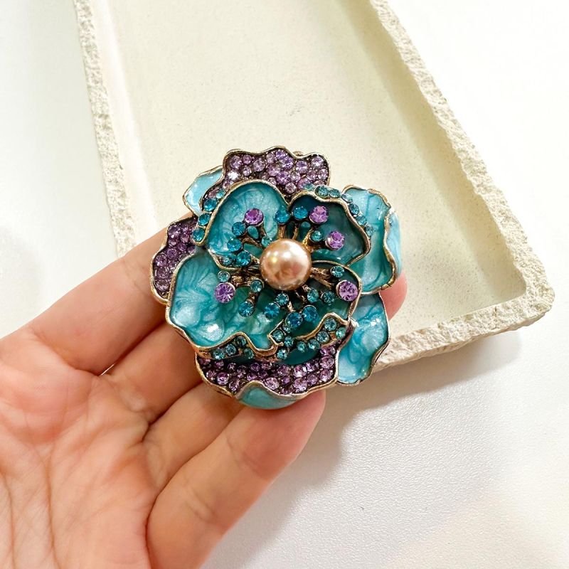 Broche Flor Aurora Azul Turquesa