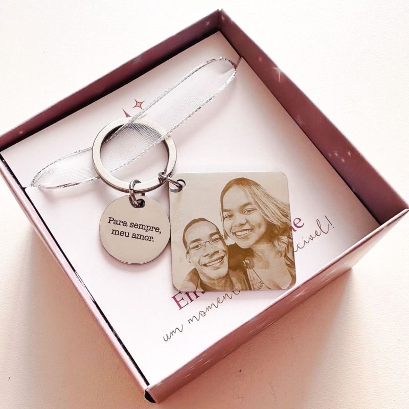 Chaveiro Aço Quadrado com Placa