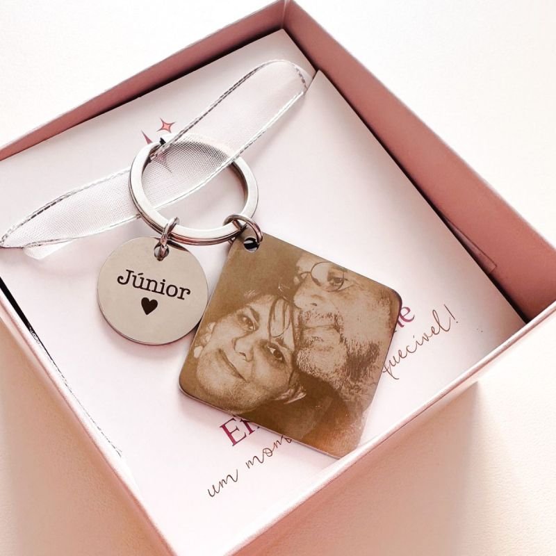 Chaveiro Aço Quadrado com Placa