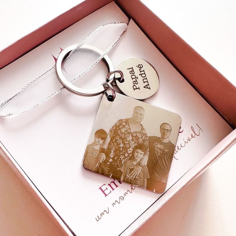 Chaveiro Aço Quadrado com Placa