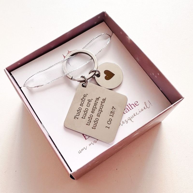 Chaveiro Aço Quadrado com Placa