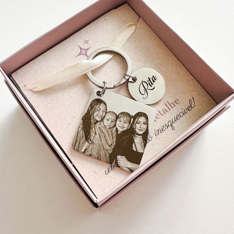 Chaveiro Aço Quadrado com Placa