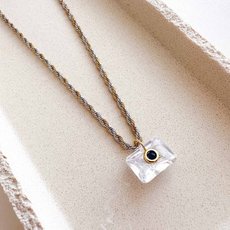 Colar Aço Corrente Baiana Zircônia Retangular