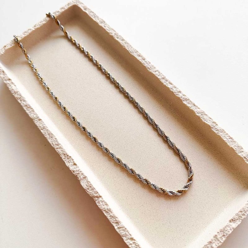 Colar Aço Corrente Baiana Bicolor