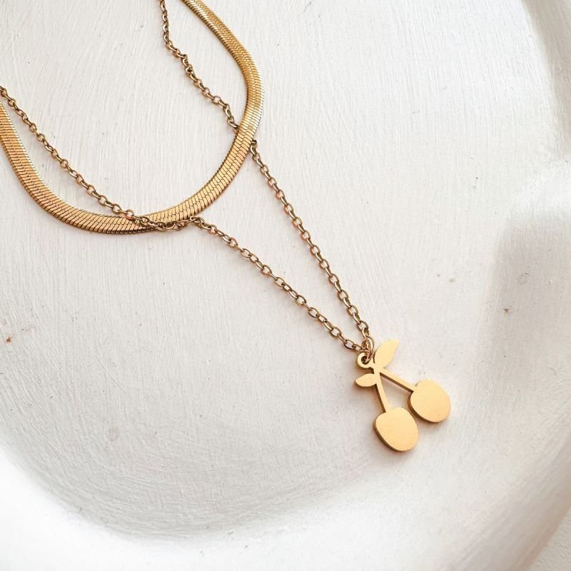 Colar Aço Duplo Cereja