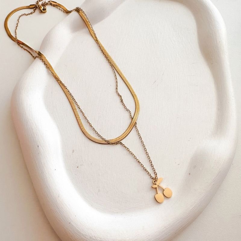 Colar Aço Duplo Cereja