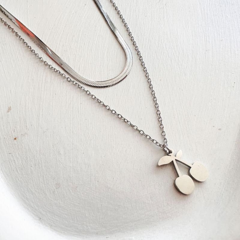 Colar Aço Duplo Cereja