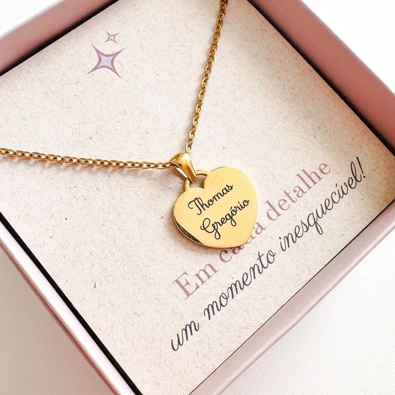 Colar Aço Personalizado Coração Pequeno 2cm