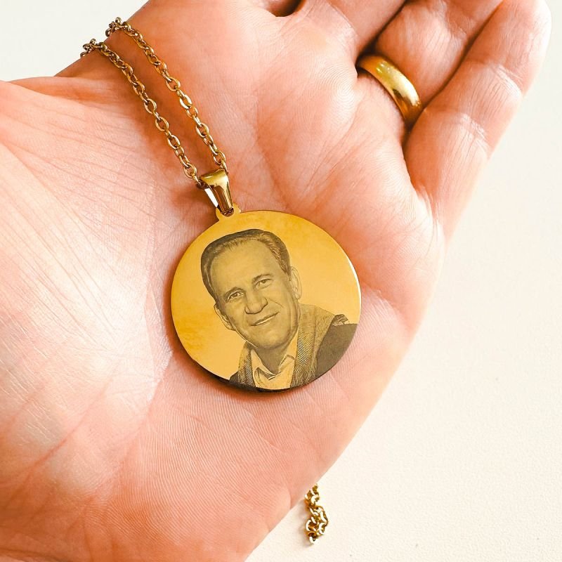 Colar Aço Personalizado Medalha Redonda Grande 3 cm