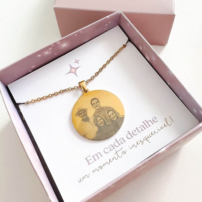 Colar Aço Personalizado Medalha Redonda Grande 3 cm