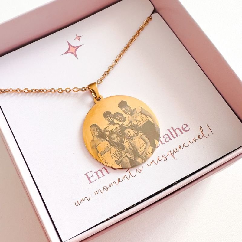 Colar Aço Personalizado Medalha Redonda Grande 3 cm