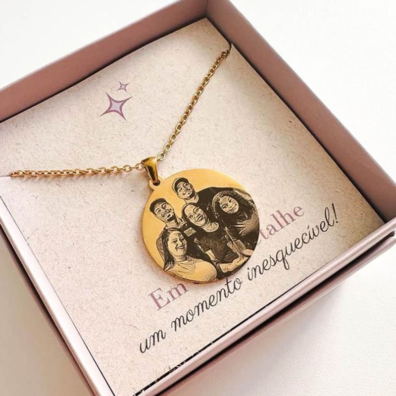 Colar Aço Personalizado Medalha Redonda Grande 3 cm