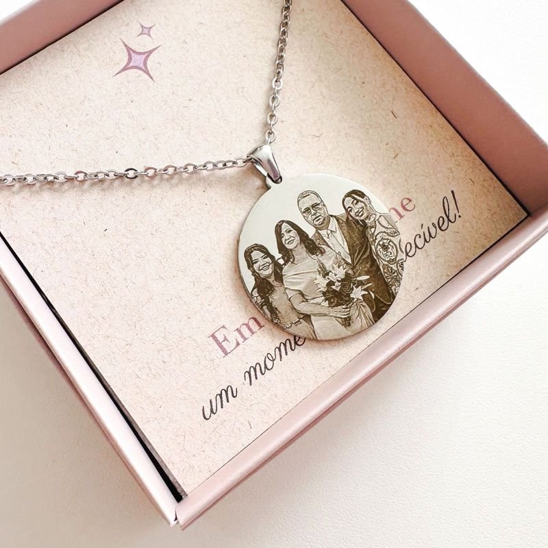 Colar Aço Personalizado Medalha Redonda Grande 3 cm
