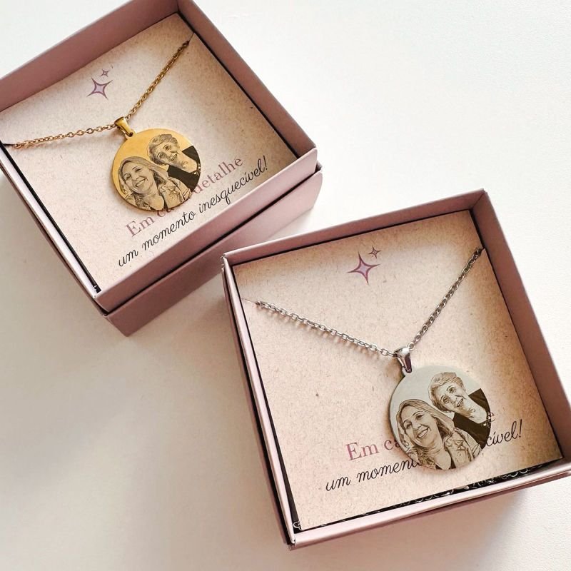 Colar Aço Personalizado Medalha Redonda Grande 3 cm