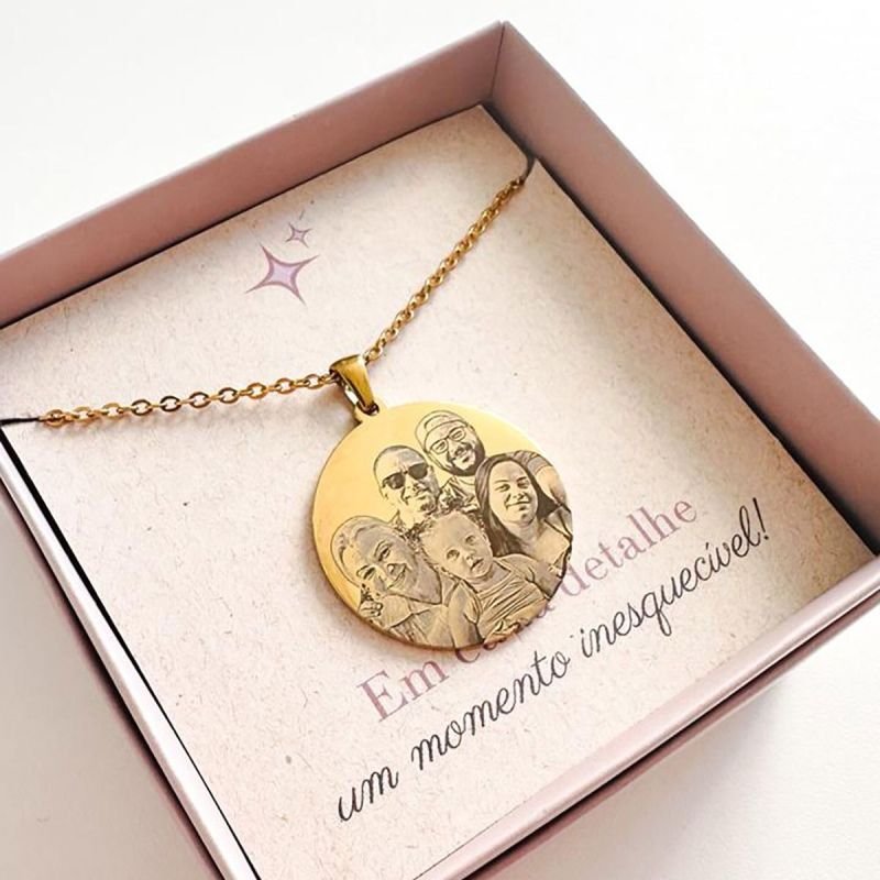 Colar Aço Personalizado Medalha Redonda Grande 3 cm