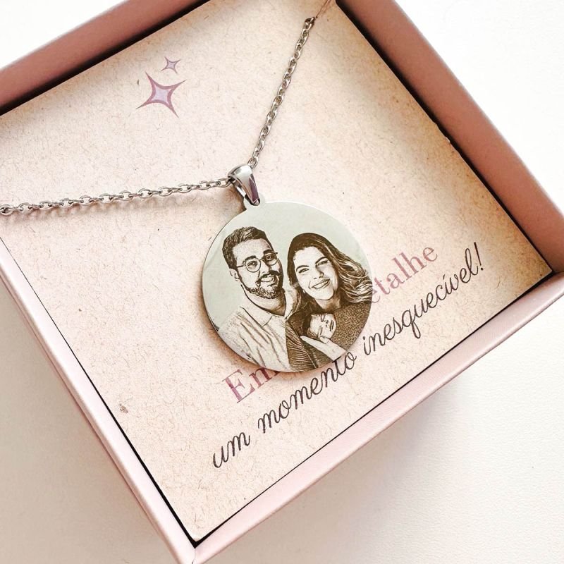 Colar Aço Personalizado Medalha Redonda Grande 3 cm