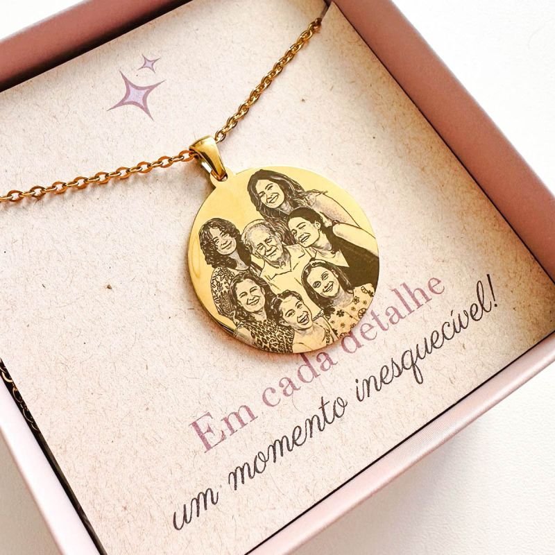 Colar Aço Personalizado Medalha Redonda Grande 3 cm