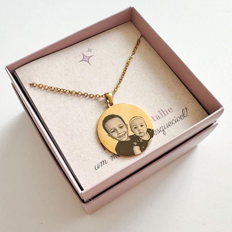 Colar Aço Personalizado Medalha Redonda Grande 3 cm