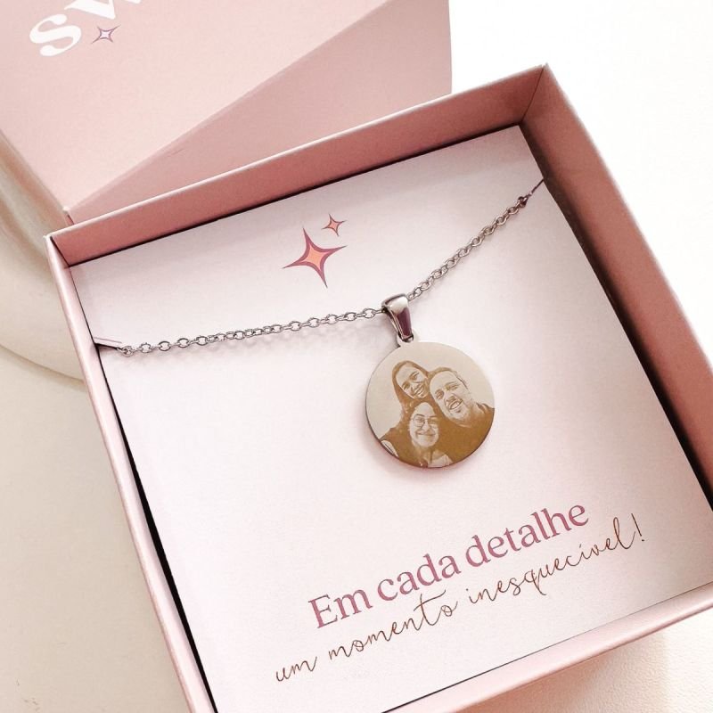 Colar Aço Personalizado Medalha Redonda Média 2cm