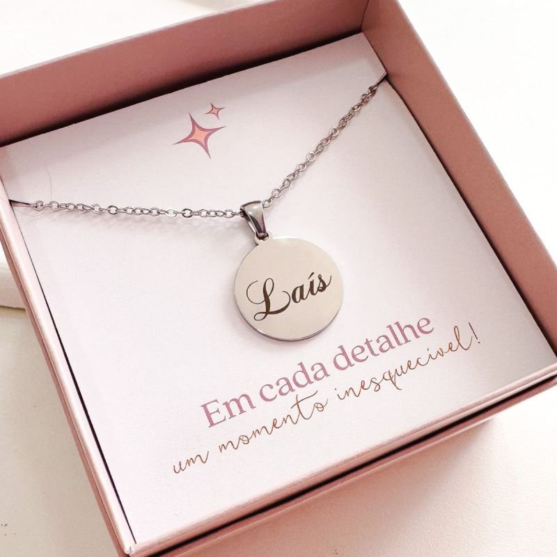 Colar Aço Personalizado Medalha Redonda Média 2cm