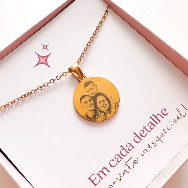 Colar Aço Personalizado Medalha Redonda Média 2cm