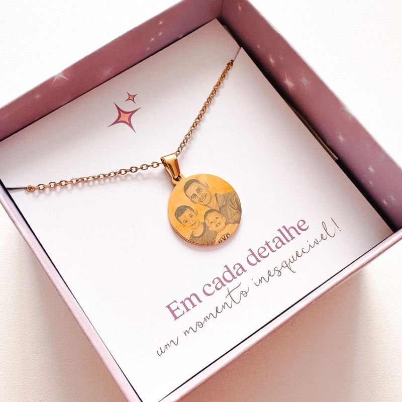 Colar Aço Personalizado Medalha Redonda Média 2cm