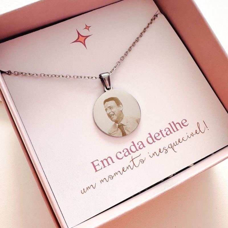 Colar Aço Personalizado Medalha Redonda Média 2cm