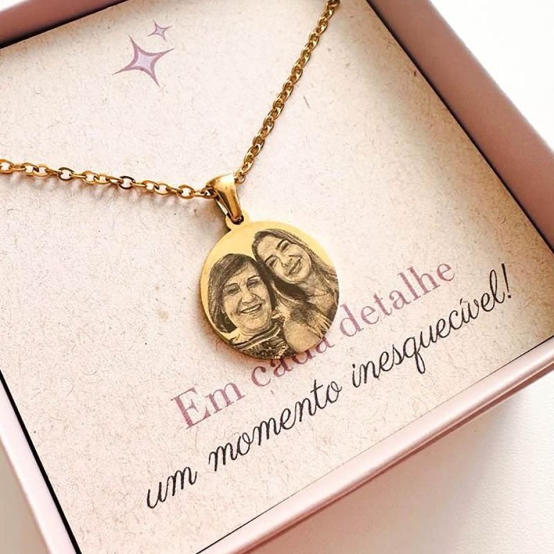 Colar Aço Personalizado Medalha Redonda Média 2cm