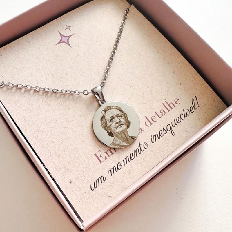 Colar Aço Personalizado Medalha Redonda Média 2cm