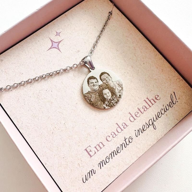 Colar Aço Personalizado Medalha Redonda Média 2cm