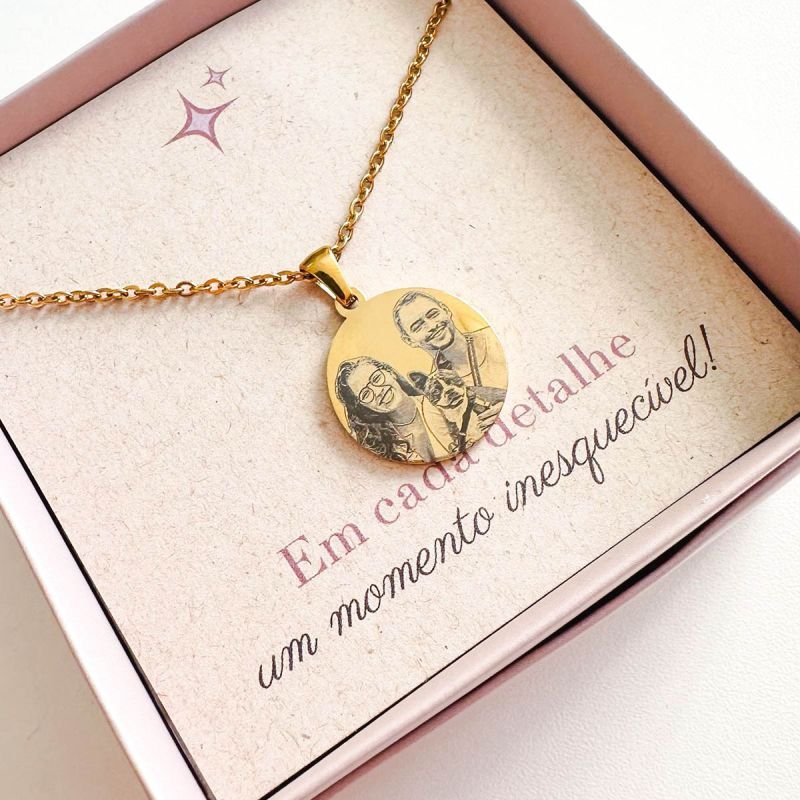 Colar Aço Personalizado Medalha Redonda Média 2cm