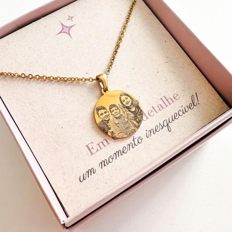 Colar Aço Personalizado Medalha Redonda Média 2cm
