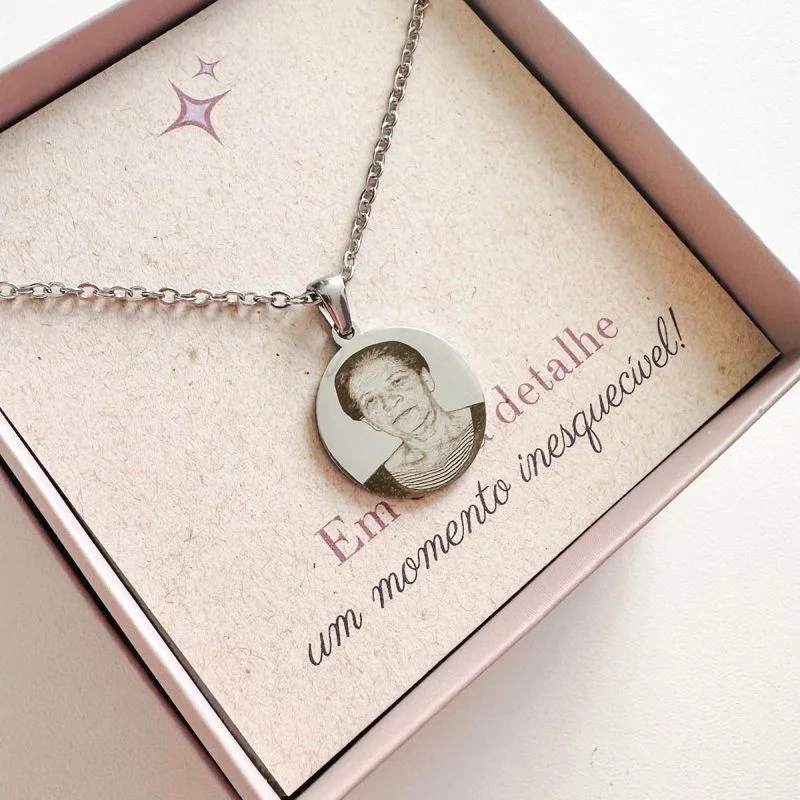 Colar Aço Personalizado Medalha Redonda Média 2cm