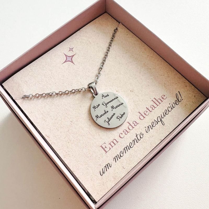Colar Aço Personalizado Medalha Redonda Média 2cm