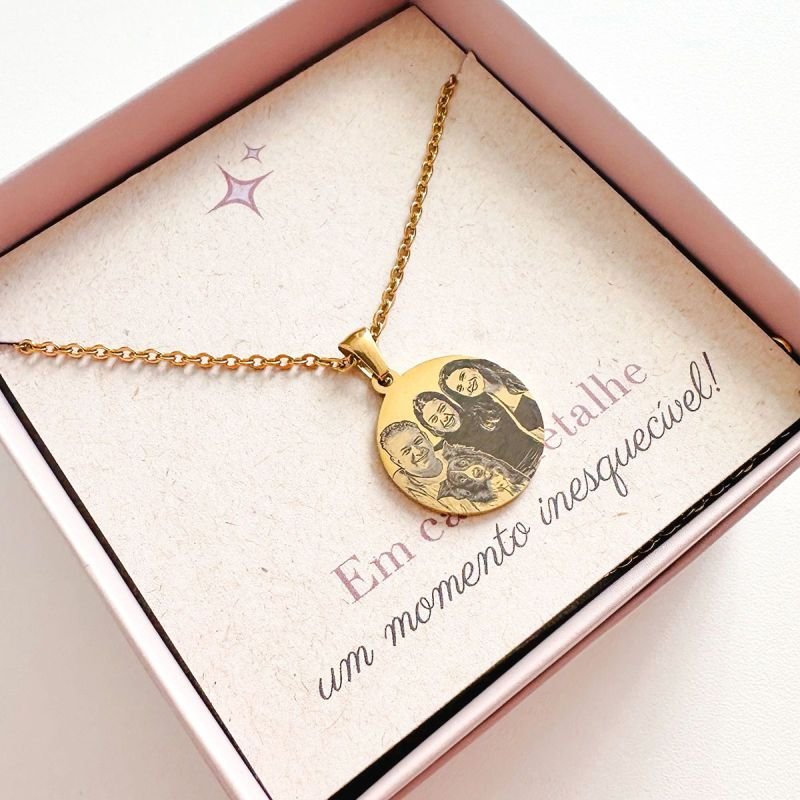 Colar Aço Personalizado Medalha Redonda Média 2cm