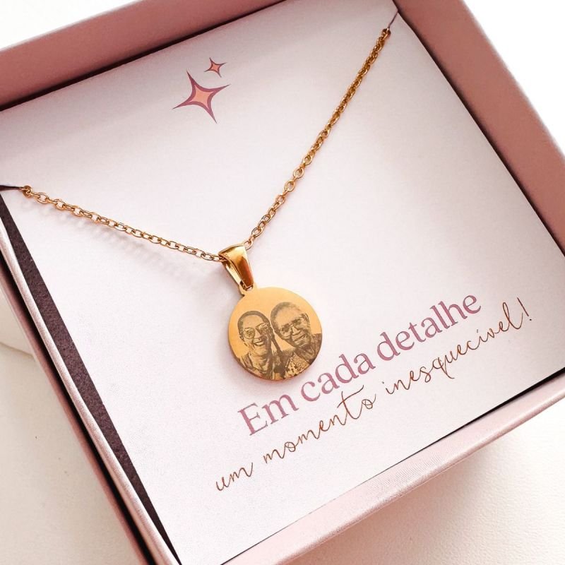 Colar Aço Personalizado Medalha Redonda Pequena 1,5cm