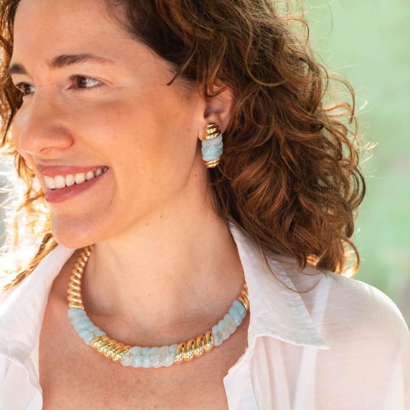 Colar Aro Bijuteria Ondulado com Resina